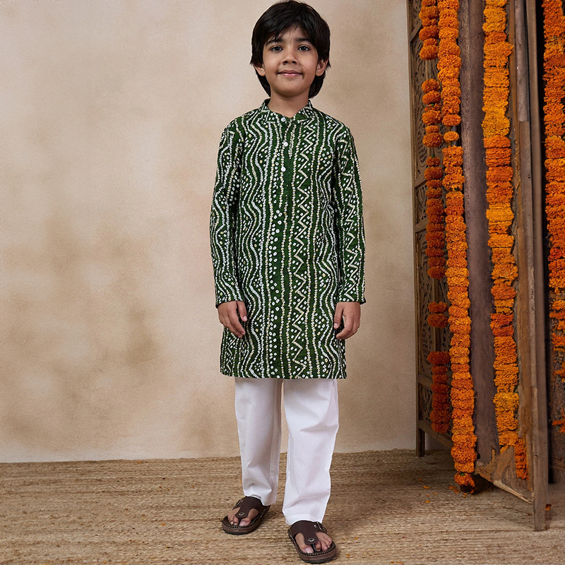 Bandhani Print Kurta Pyjama with Jacket