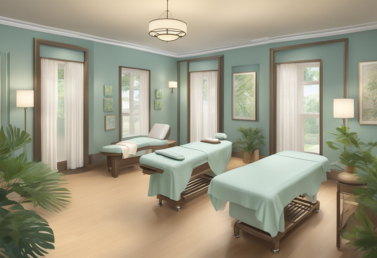 A serene spa room with massage tables, soothing lighting, and calming decor in Hackensack