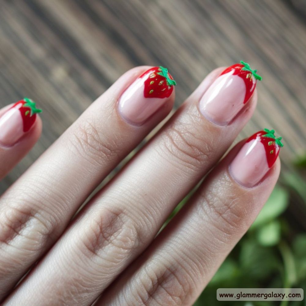 Red Summer Nails having Sweet Strawberry Tips