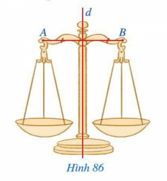 BÀI 9: ĐƯỜNG TRUNG TRỰC CỦA MỘT ĐOẠN THẲNGKhởi độngCâu hỏi: Hình 86 minh họa chiếc cân thăng bằng và gợi nên hình ảnh đoạn thẳng AB, đường thẳng d. Đường thẳng d có mối liên hệ gì với đoạn thẳng AB?Đáp án chuẩn:Đường trung trựcI. Định nghĩaBài 1: Quan sát Hình 87:a. So sánh hai đoạn thẳng IA và IBb. Tìm số đo của các góc I1=I2Đáp án chuẩn:a) =b) I1=90°,I2=90°.Bài 2: Cho tam giác ABC và M là trung điểm của BC. Biết AMB=AMC. Chứng minh AM là đường trung trực của đoạn thẳng BCĐáp án chuẩn:AM ⊥ BC tại trung điểm M của BCII. Tính chấtBài 1: Cho đoạn thẳng AB có trung điểm O, d là đường trung trực của đoạn thẳng AB, điểm M thuộc  d, M khác O (Hình 90). Chứng minh rằng:a. ΔMOA=ΔMOBb. MA = MBĐáp án chuẩn:a) ∆MOA = ∆MOB (2 cạnh góc vuông).b) MA = MB (2 cạnh tương ứng).Bài 2: Hình 91 mô tả mặt cắt đứng của một ngôi nhà với hai mái là OA và OB, mái nhà bên trái dài 3m. Tính chiều dài mái nhà bên phải biết rằng điểm O thuộc đường trung trực của đoạn thẳng AB.Đáp án chuẩn:3 m.Bài 3: Cho đoạn thẳng AB có trung điểm O. Giả sử M là một điểm khác O sao cho MA = MB.a. Hai tam giác MOA và MOB có bằng nhau hay không? Vì sao?b. Đường thẳng MO có là đường trung trực của đoạn thẳng AB hay không? Vì sao?Đáp án chuẩn:a) ∆MOA = ∆MOB (c - c - c).b) CóBài 4: Cho tam giác ABC cân tại A.a. Điểm A có thuộc đường trung trực của đoạn thẳng BC hay không? Vì sao?b. Đường thẳng qua A vuông góc với BC cắt canh BC tại H. Đường thẳng AH có là đường trung trực của đoạn thẳng BC hay không? Vì sao?Đáp án chuẩn:a) Có.b) CóIII. Vẽ đường trung trực của một đoạn thẳngIV. Bài tập