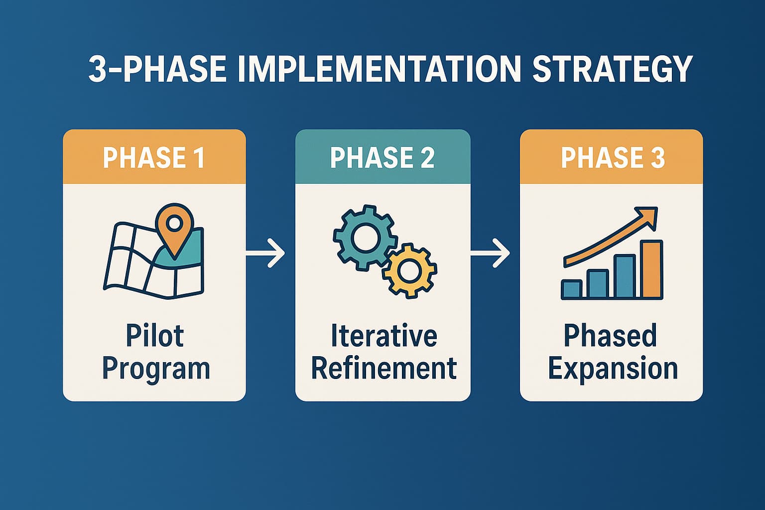 Solar business implementation strategy flowchart for timeline chatbot deployment and solar lead generation services.