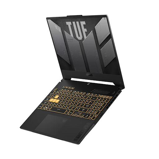 A black computer with a gold keyboard

Description automatically generated