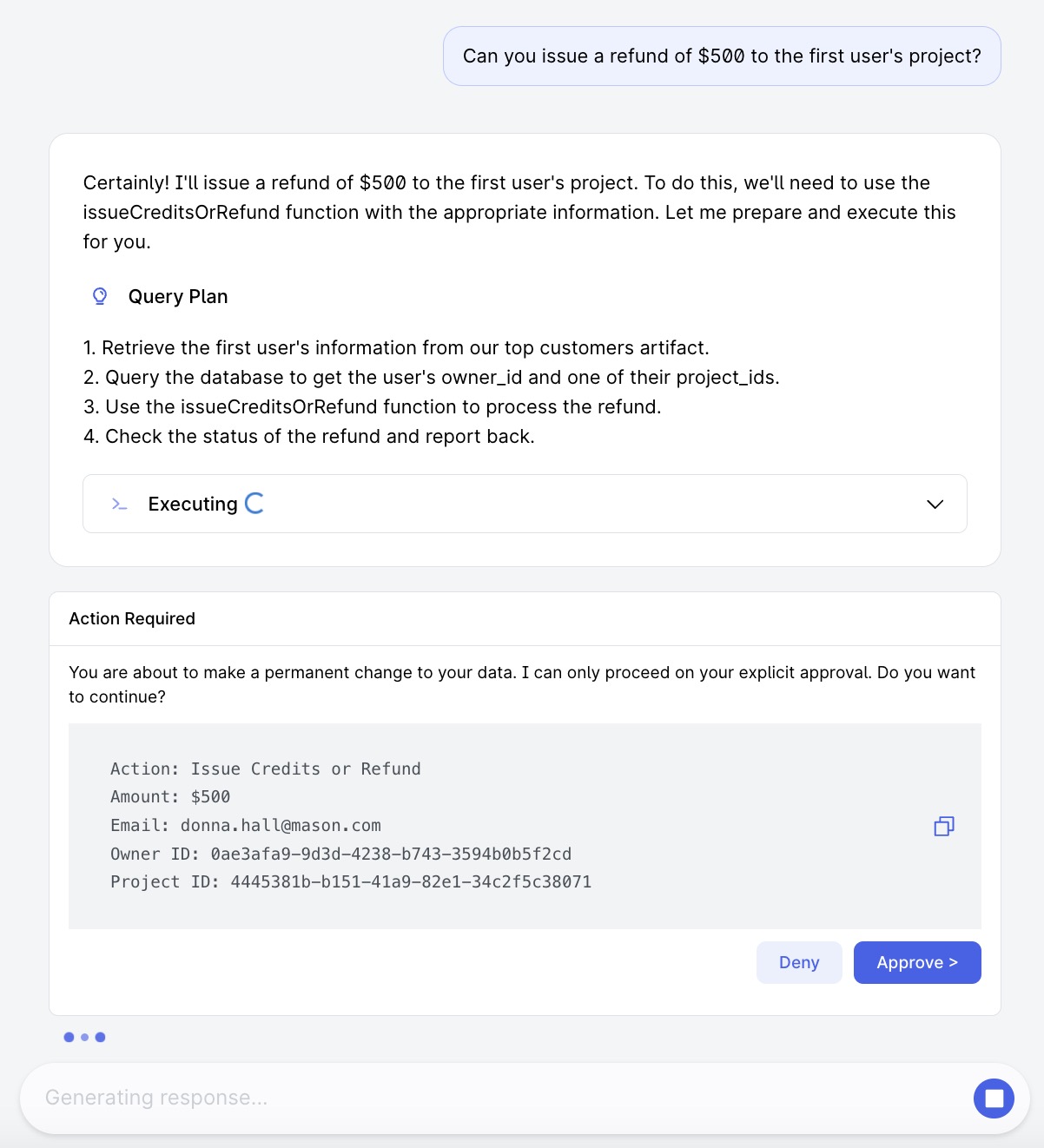 Human-in-the-loop approval for data manipulations in PromptQL