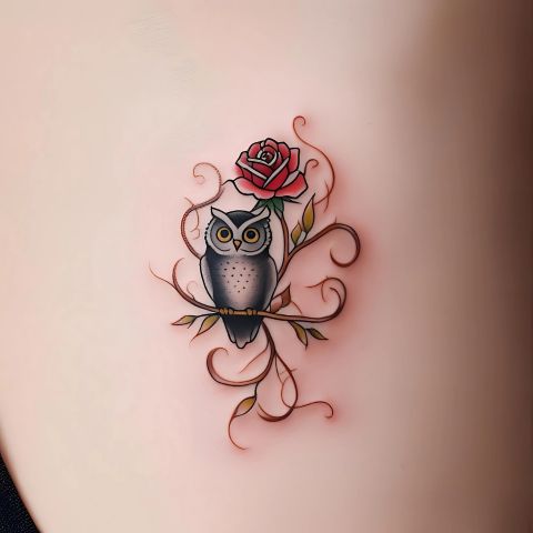 Rose and Owl Tattoo