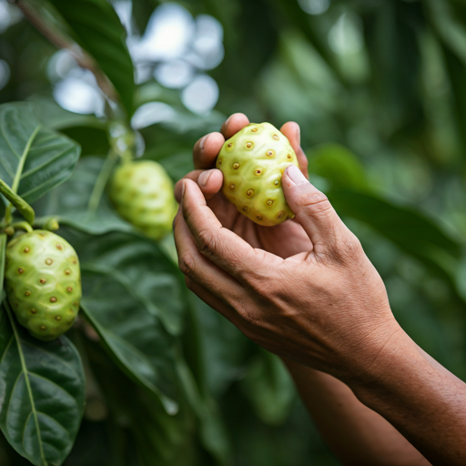 Harvesting Noni Fruit and Leaves