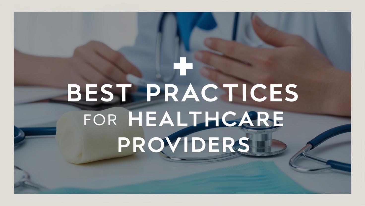 A close-up of a healthcare professional wearing a white coat and stethoscope, discussing medical best practices. The text 'Best Practices for Healthcare Providers' is prominently displayed in the center.