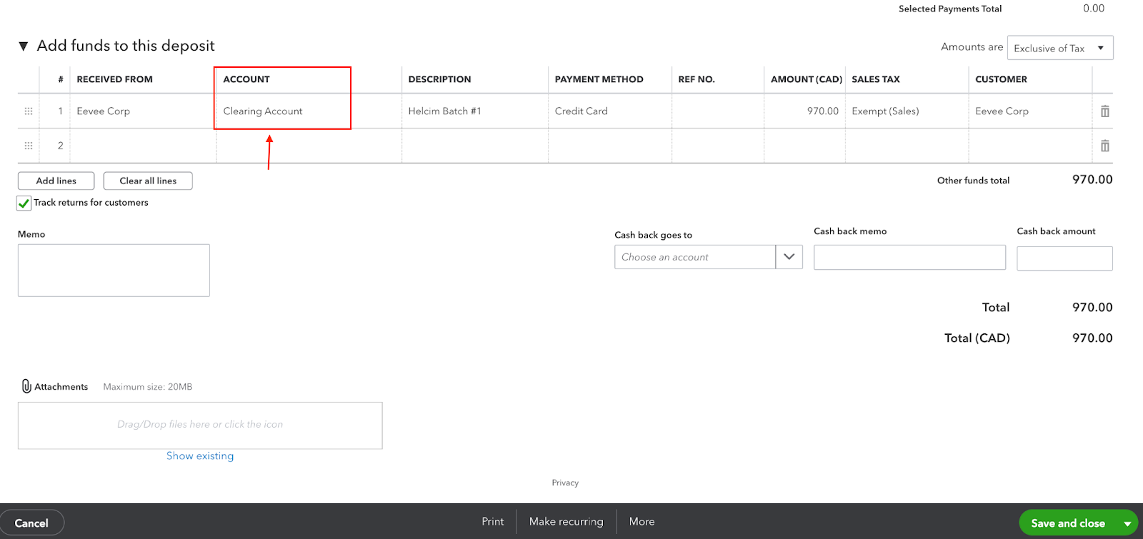 Marking an Invoice paid when payment is sent to your bank account by Helcim step 3