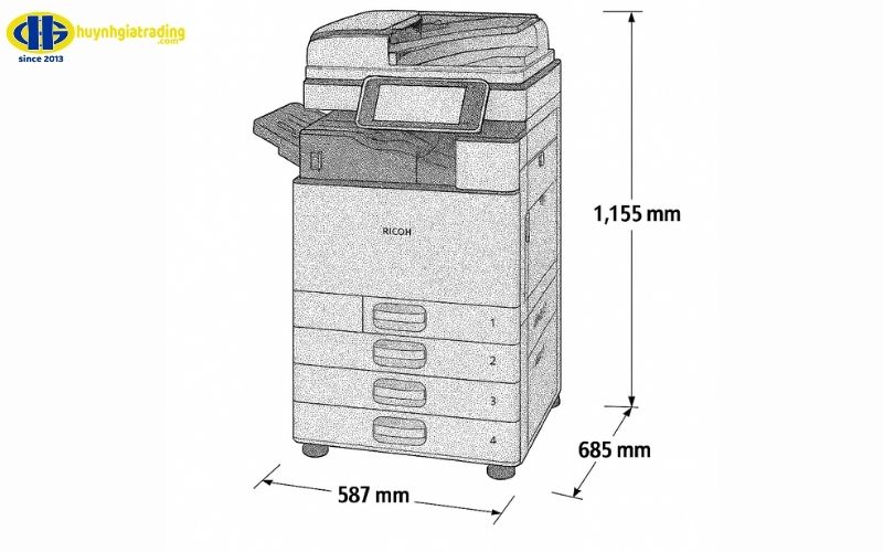 Kích thước máy photocopy Ricoh