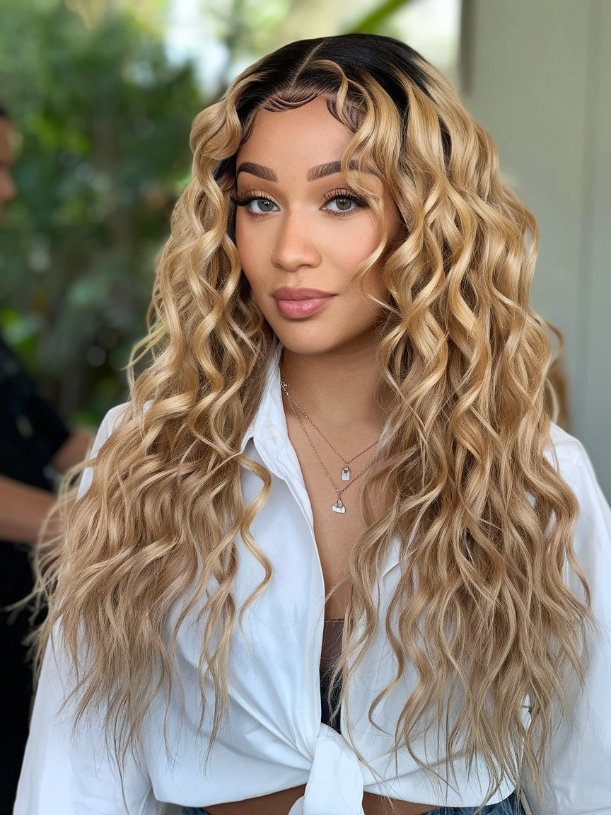 28. Long Champagne Blonde Curls