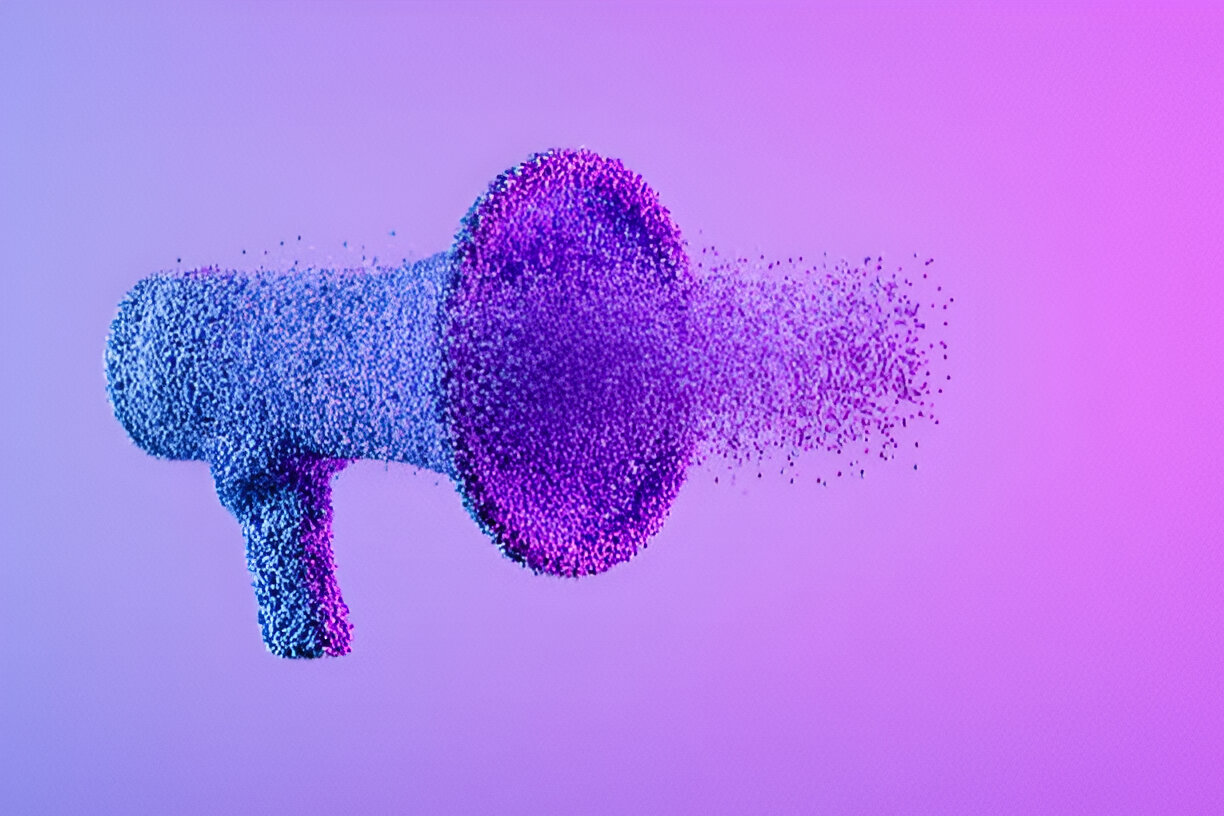 An image that illustrates tiny dots coming together to form a megaphone. 