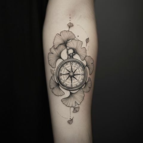 Ginkgo with a Compass Tattoo