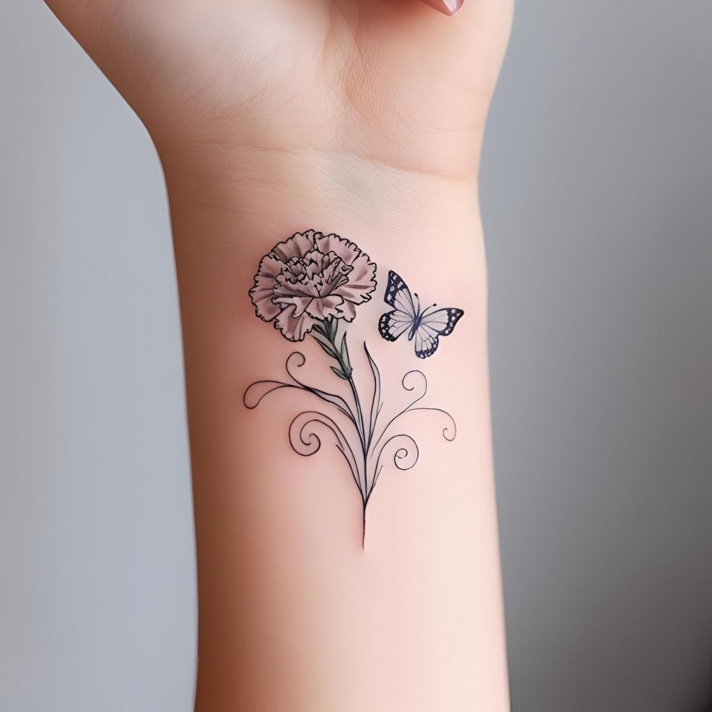 Carnation and Butterfly Tattoo