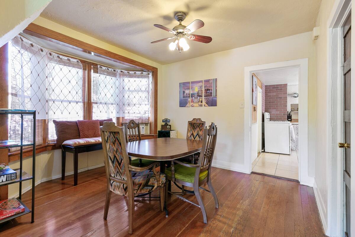 Make every dining experience special in this rustic dinning room.