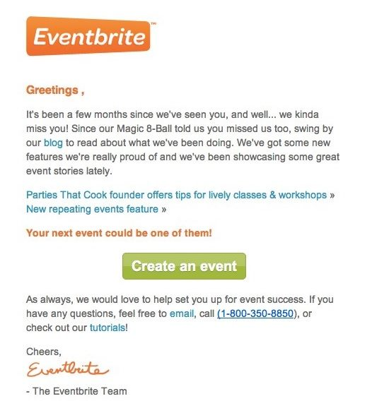 Eventbrite email marketing example