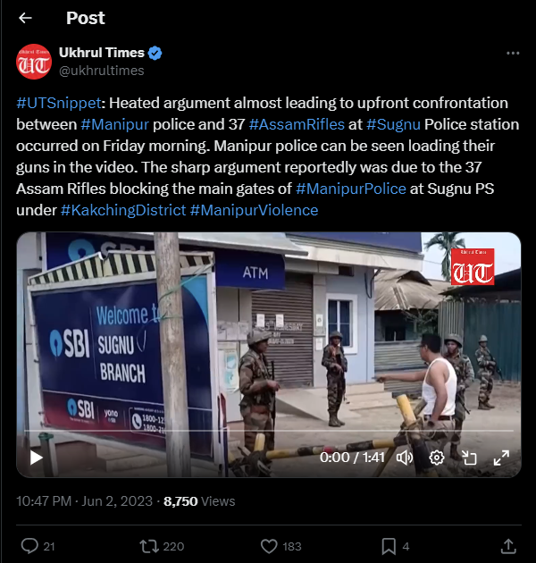 C:\Users\lenovo\Downloads\Image-X-Ukhrul Times-Heated argument almost leading to upfront confrontation between Manipur police and 37 AssamRifles at Sugnu Police Station occurred on Friday morning.png