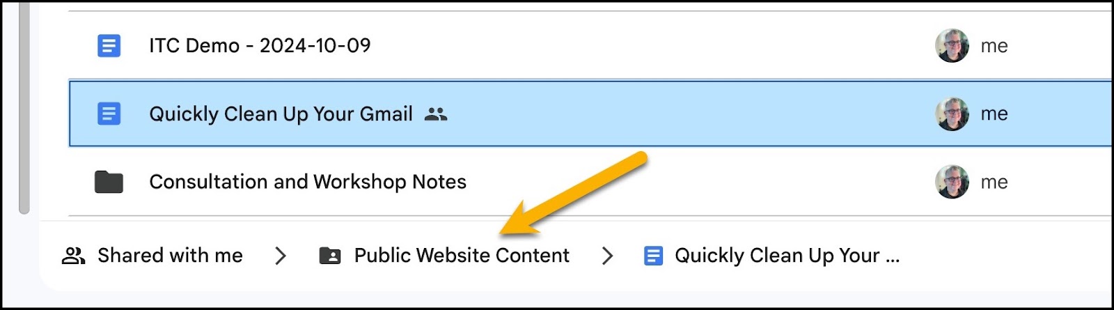 Showing that once search results are listed, a file can be highlighted by selecting it once and then the file path will display below the list of files, showing the location of that file.