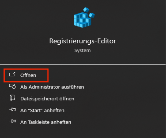 Öffnen Sie den Registrierungs-Editor