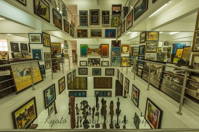 Visitors admiring traditional Nigerian art pieces at the Nike Art Gallery in Lagos