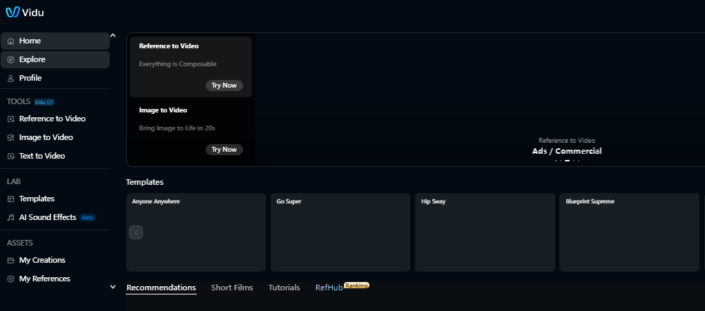 vidu.ai text to video interface