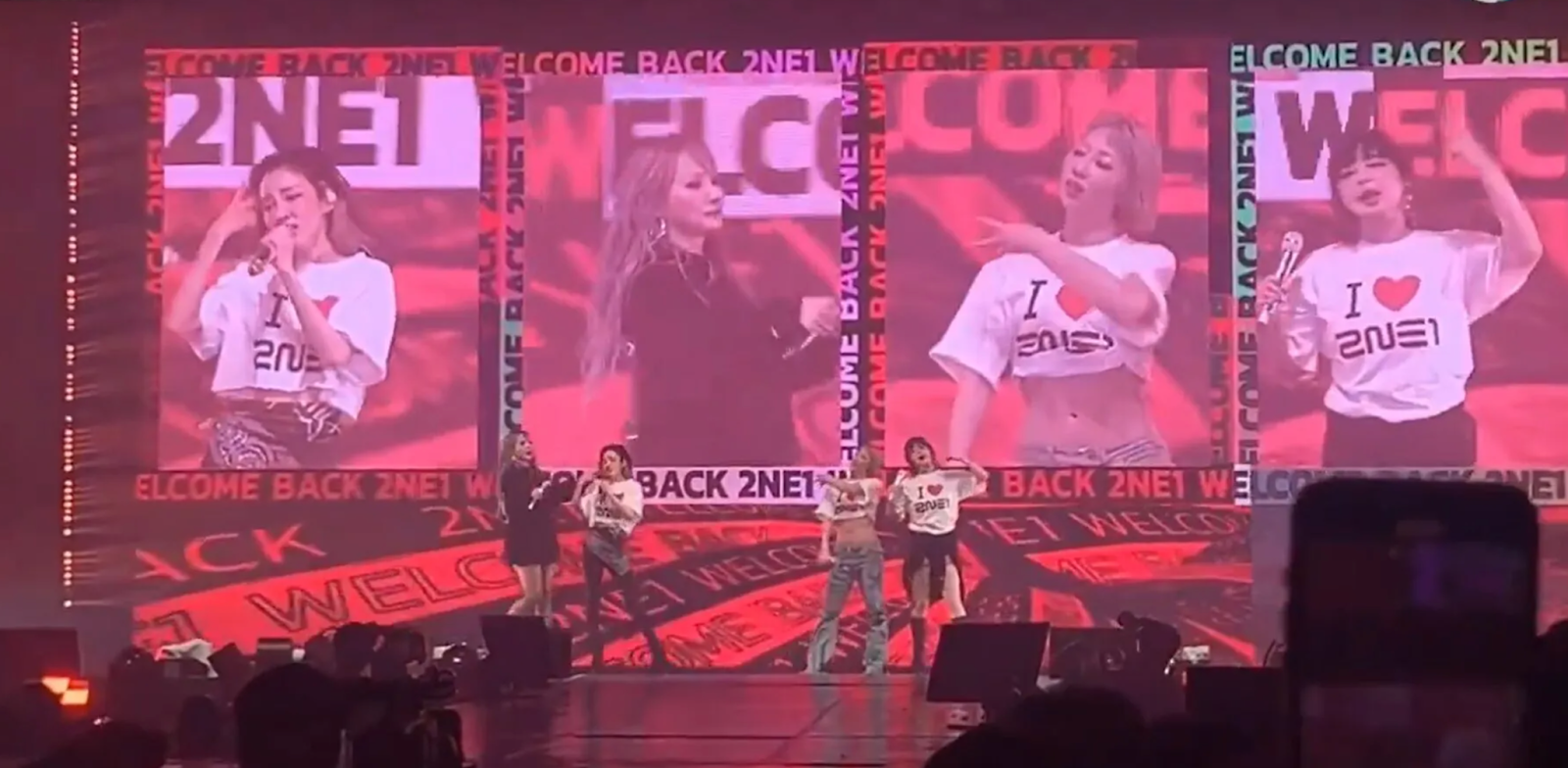 A photo of the 2NE1 concert on stage