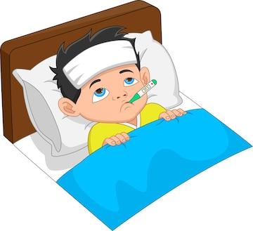 Premium Vector | Cartoon sick boy with high temperature