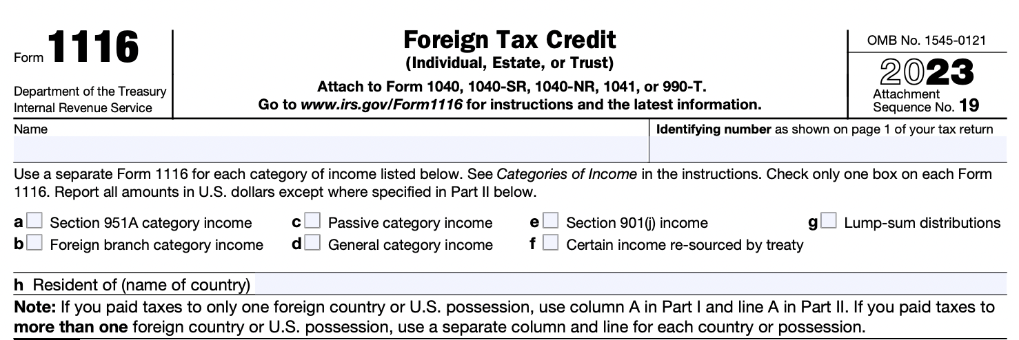 Screenshot of the top section of Form 1116.