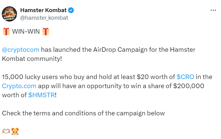 Crypto.com Launches Hamster Kombat AirDrop Campaign