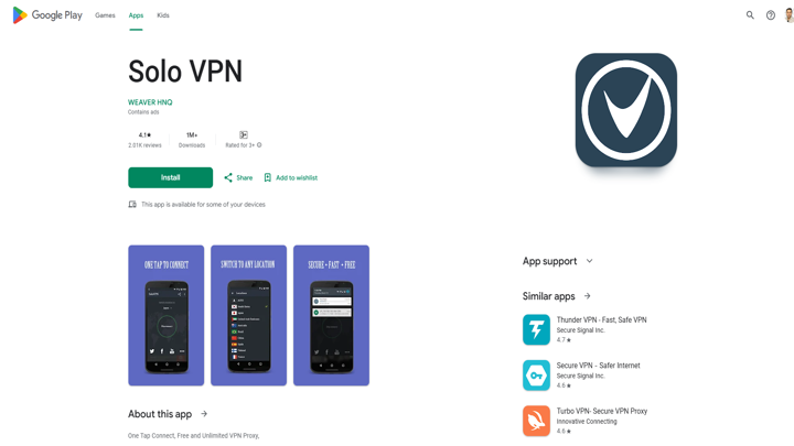 Play ストアから Solo VPN をダウンロード
