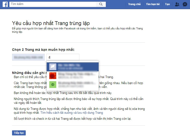 Gộp Page Facebook