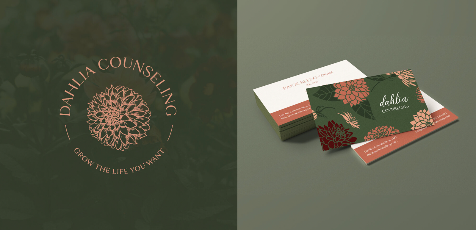 Dahlia Counseling as an example of garden-like branding for a therapist. 