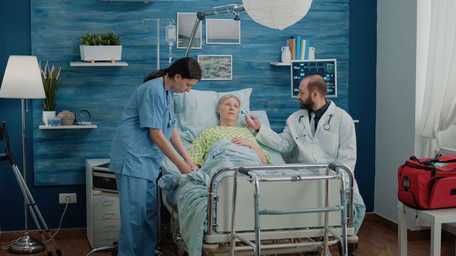 A team of therapists providing allied health service for a woman