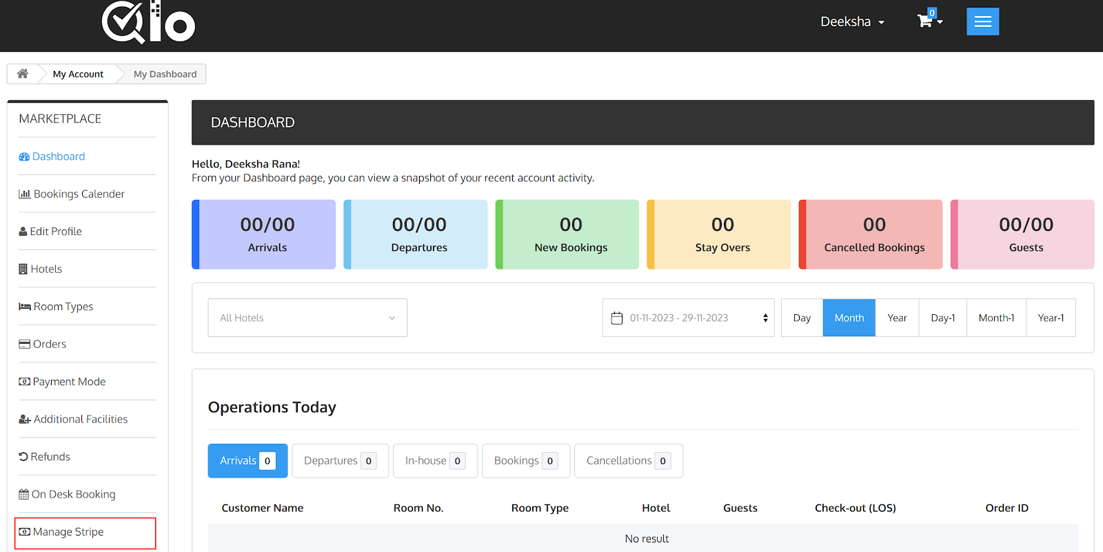 Manage stripe Tab in Seller portal 