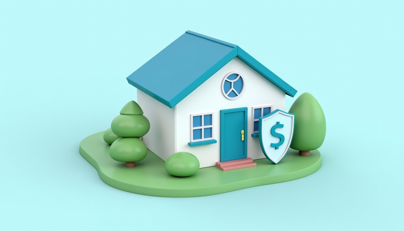 3D illustration of a house protected by a tax shield, symbolizing property tax protest and exemption strategies