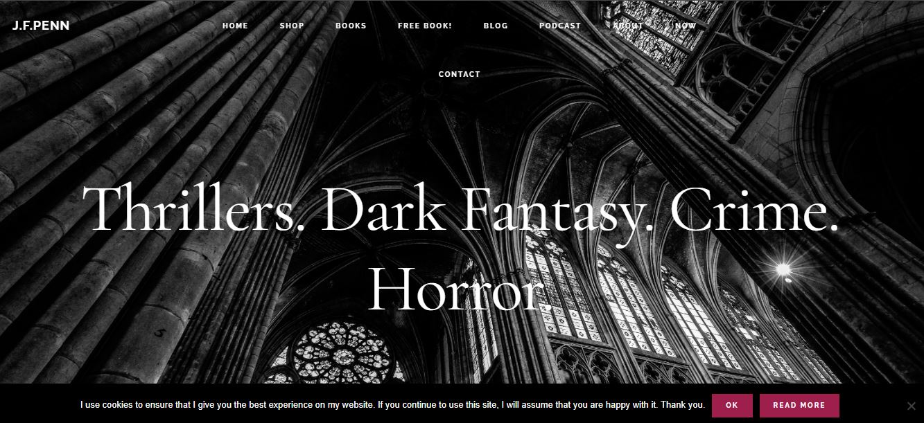 Top 10 best self-published author websites, Author website examples, Best fantasy author websites, J.F. Penn website dashboard. 