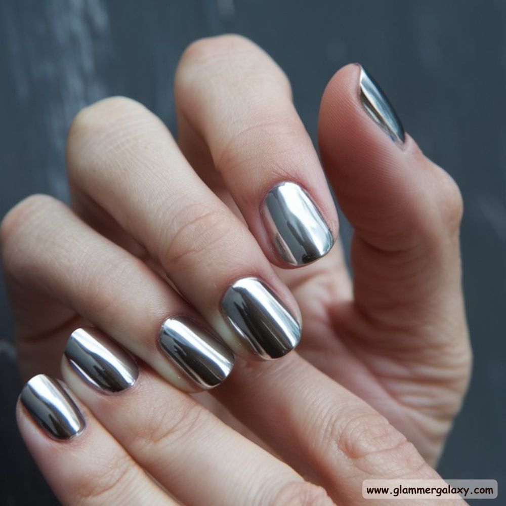 Winter Gray Nails having Sleek Gray Chrome