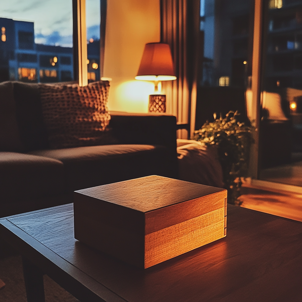 A wooden box on a coffee table | Source: Midjourney