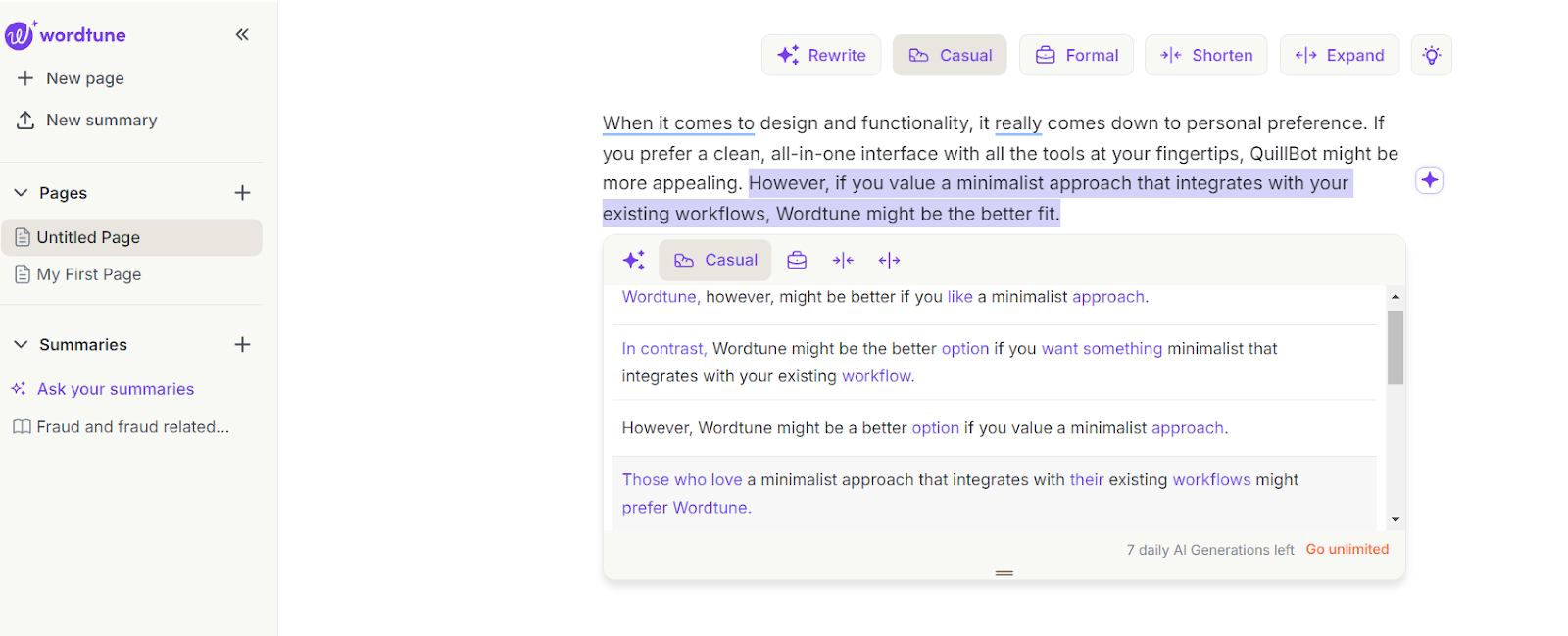 Paraphrasing Tool for Wordtune