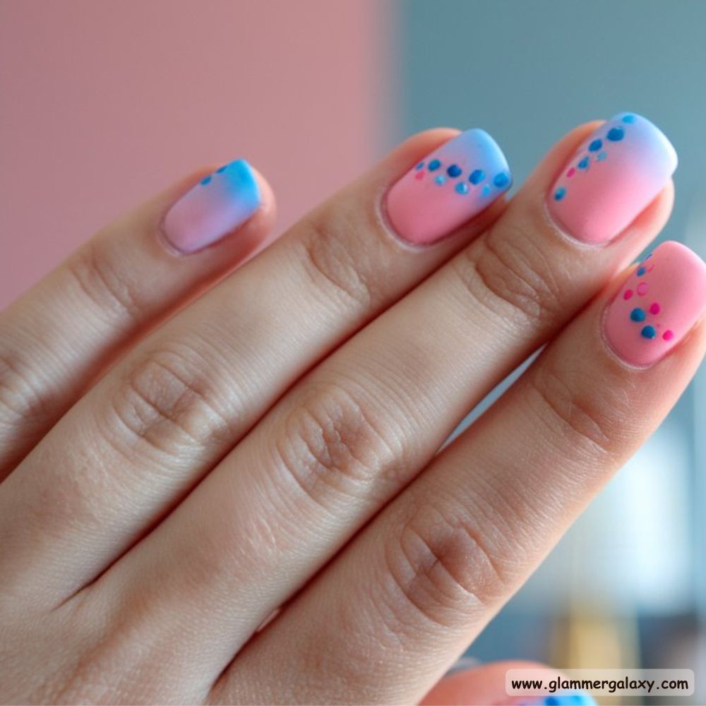 Korean fall nails having Soft Pink and Blue
