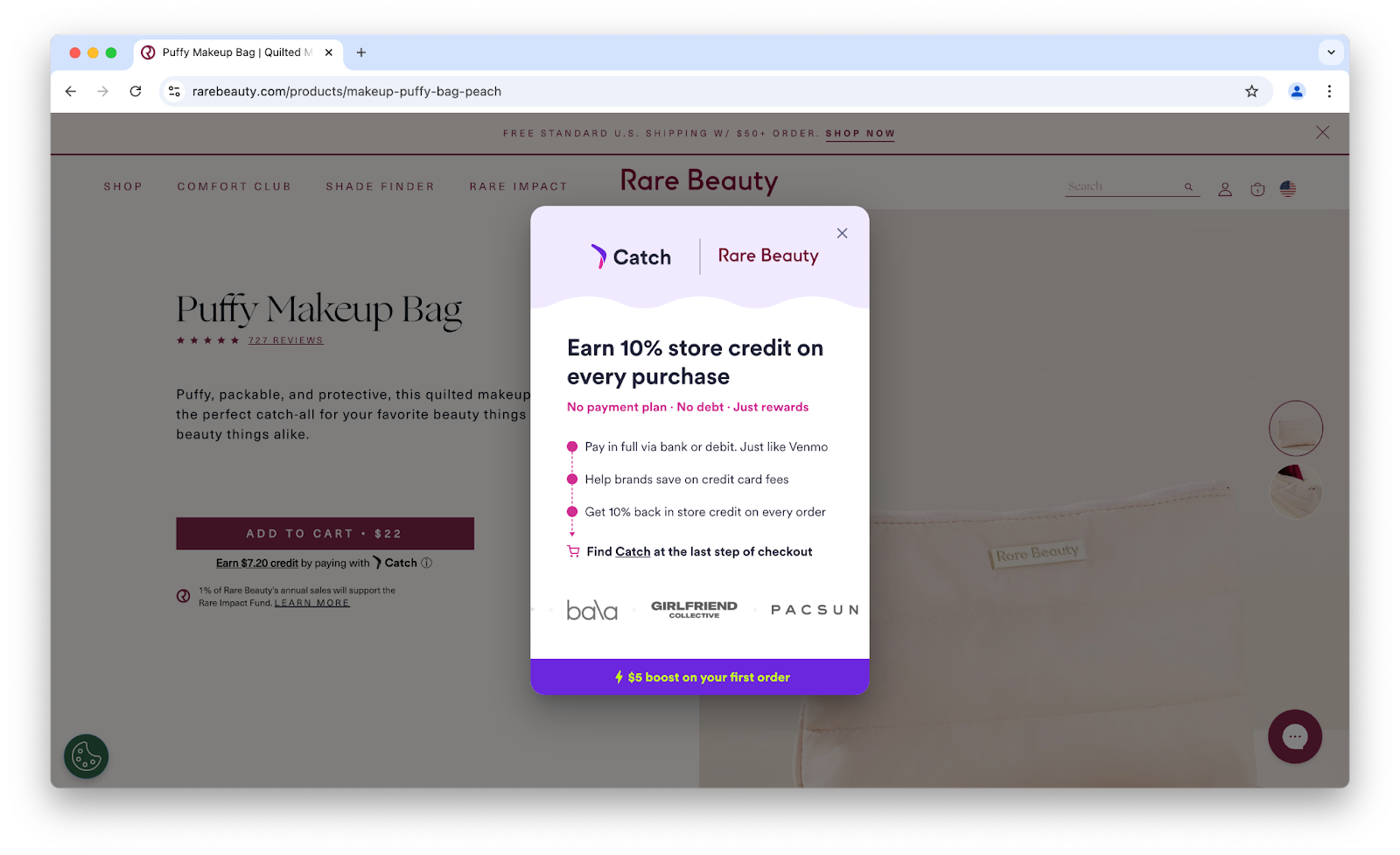 Image of Rare Beauty's Catch integration page.