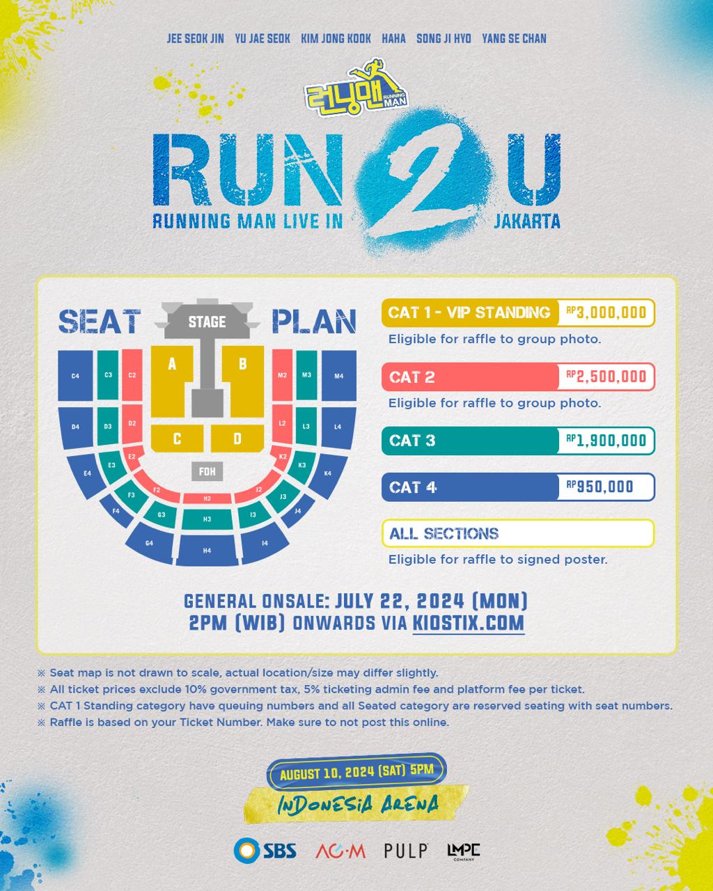 Daftar harga tiket "RUN 2 U" Fan Meeting Runniing Man di Indonesia Arena, Jakarta. 