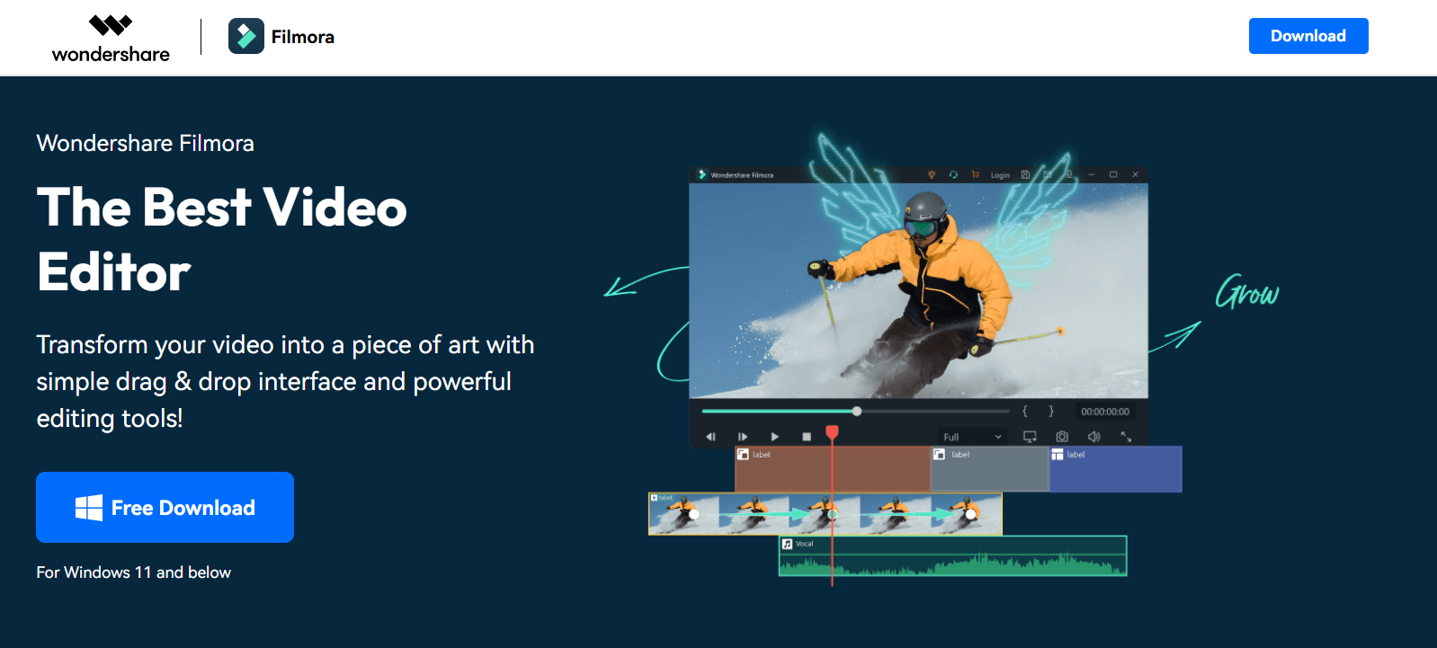 Screenshot of Wondershare Filmora's PPC landing page for video editing software