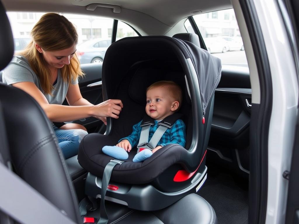 Infant car seat being installed in taxi without base