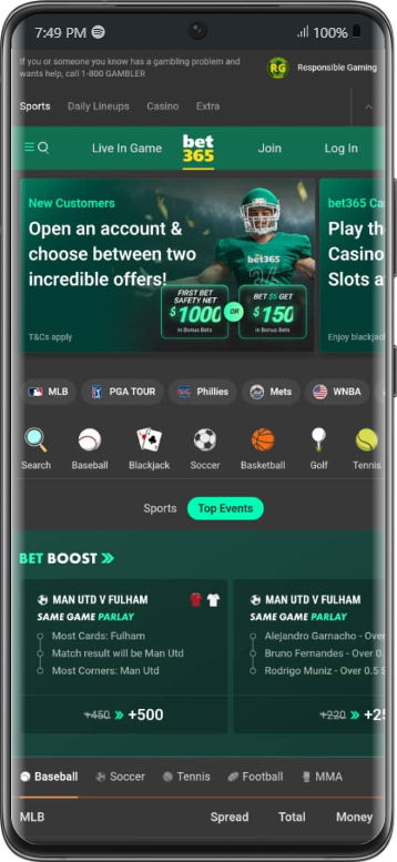 Sign up on bet365