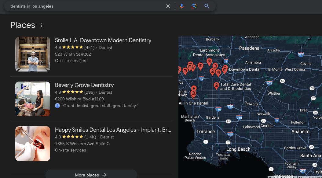 dentist in LA example of local seo