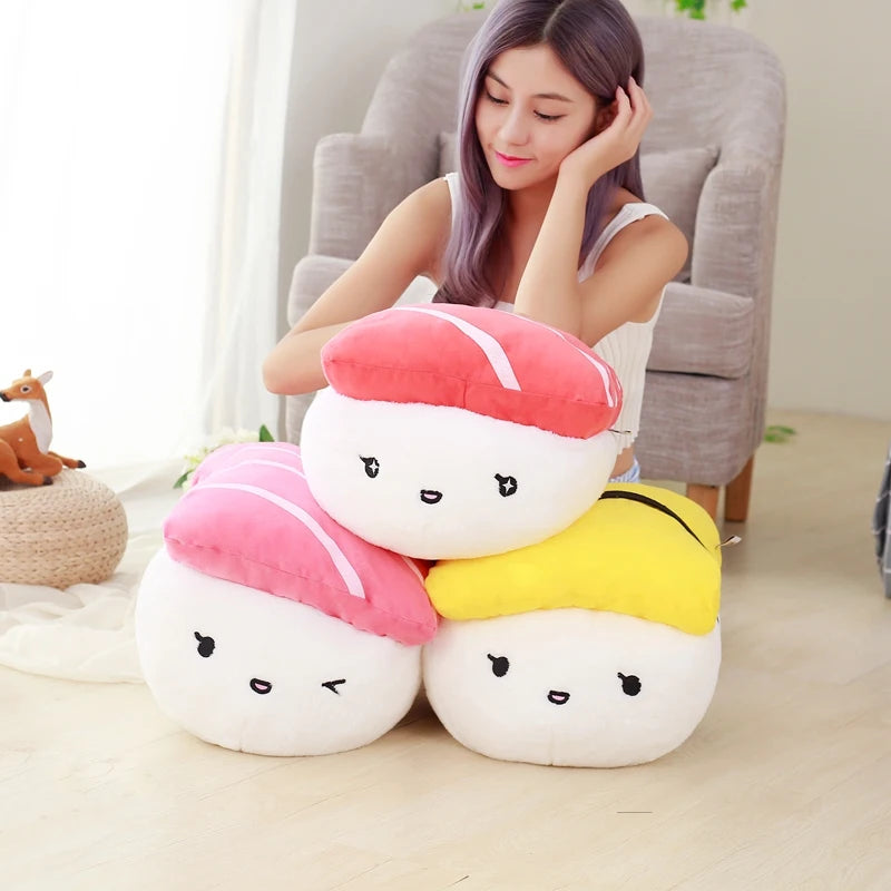 Stuffed Tuna Sushi Pillow requiring spot cleaning for food stains