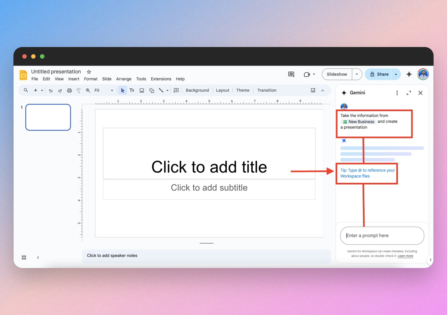 connect sheets to slides with gemini