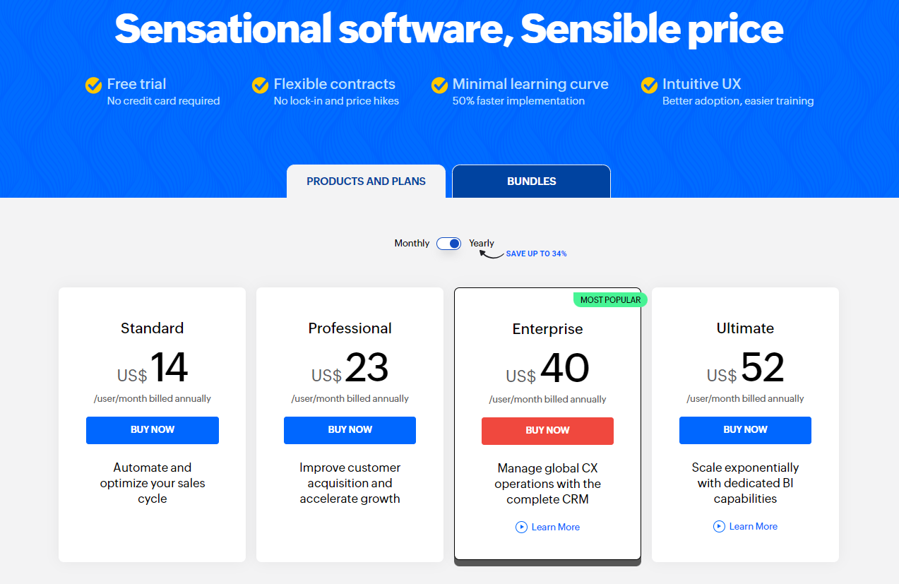 Zoho CRM Pricing