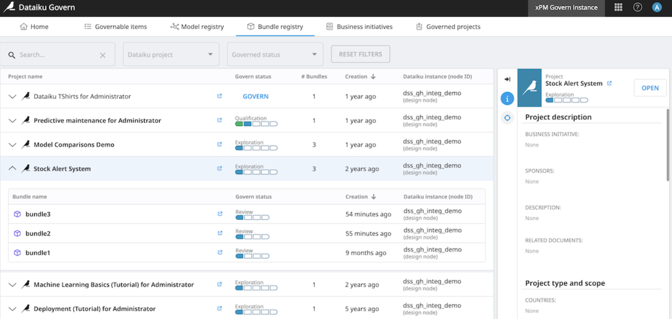 Dataiku Govern Bundle Registry