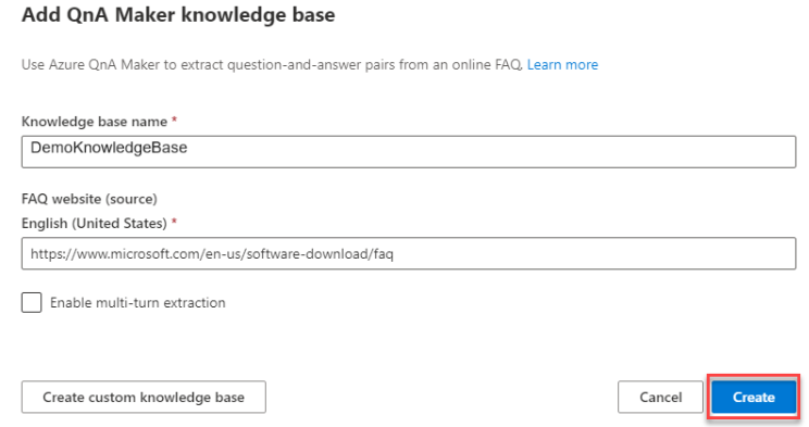 Add QnA Maker Knowledge base