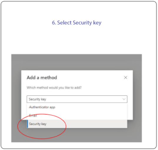 A screenshot of selecting a security key option for a new sign-in method